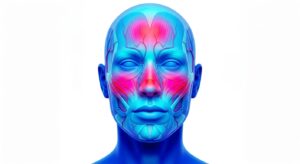 안면 홍조의 안면 열감 기전 3D 일러스트